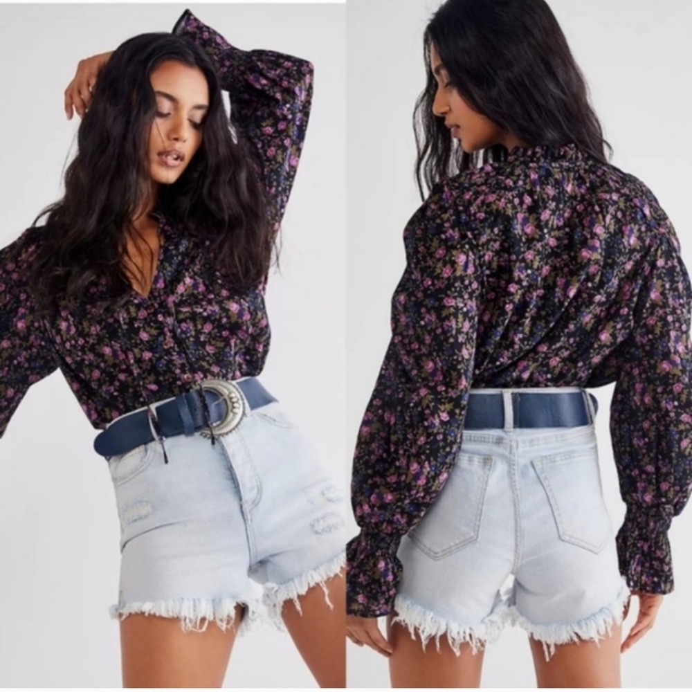 FREE PEOPLE Meant To Be Floral Print Prairie Cottagecore Boho Blouse Top